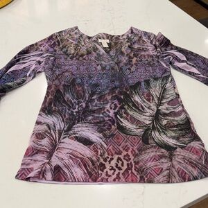 Chico's Purple and Pink Patterned Blouse